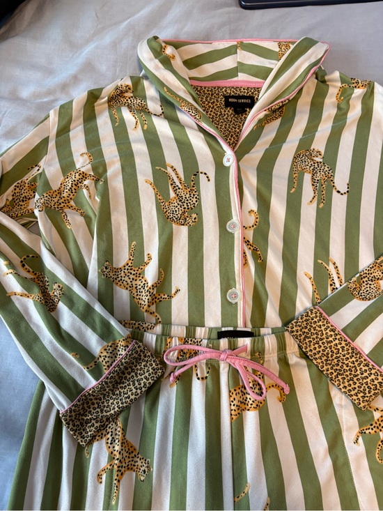 Room Service Other - Room Service Green & White Striped Leopard Print Pajama Set - size medium